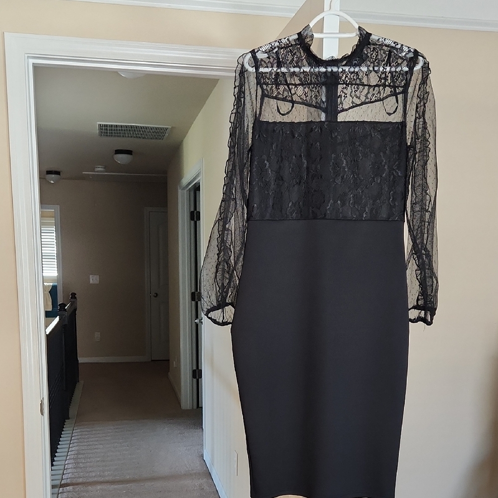 AX Paris Sheer Black Lace Long Sleeve Dress